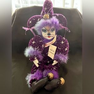 BNWT Purple Porcelain Cat Jester Good Luck New Orleans Doll